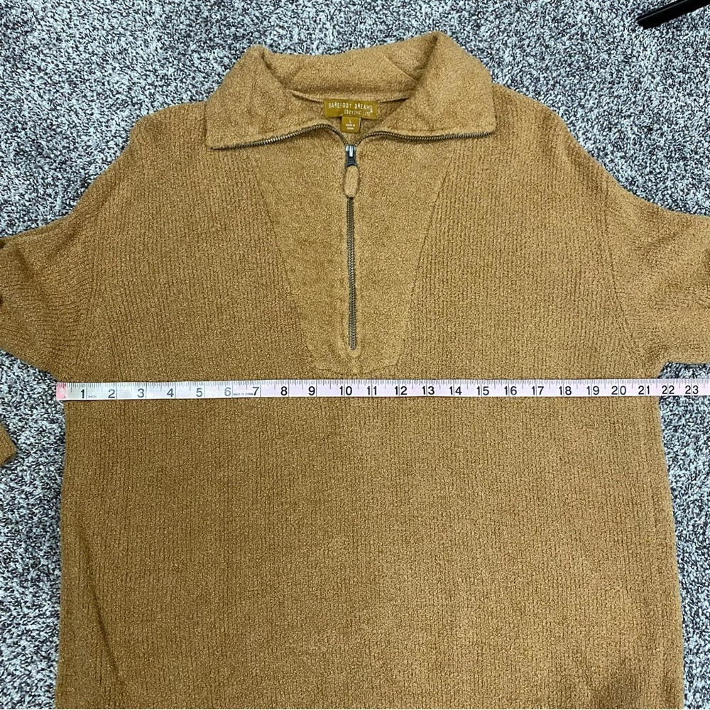 Barefoot Dreams‎ CozyChic Lite Brown 1/4 Zip Fuzzy Sweater Women’s Large - Picture 5 of 6